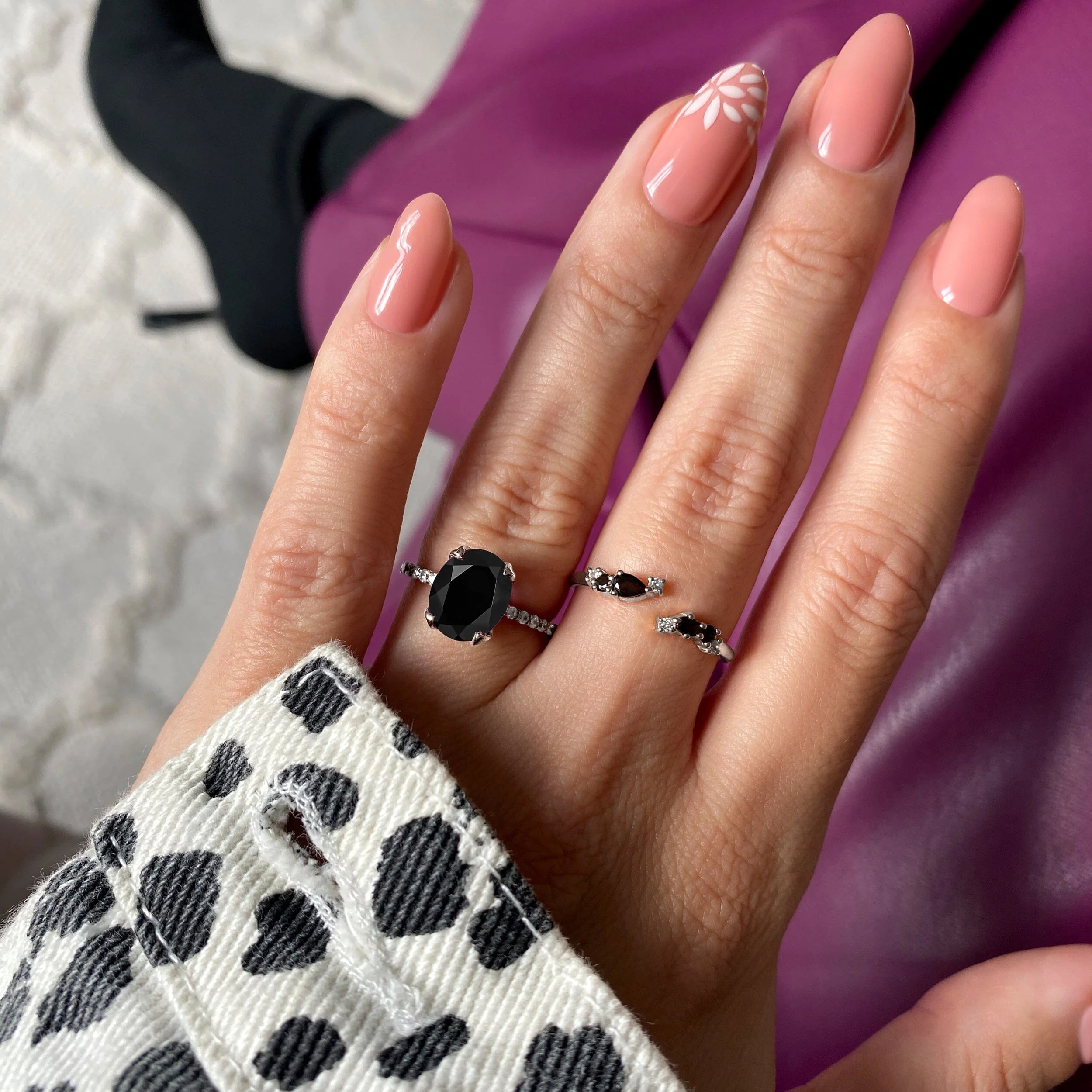 Adjustable Black Onyx Ring Flourish - December Birthstone - Image 3