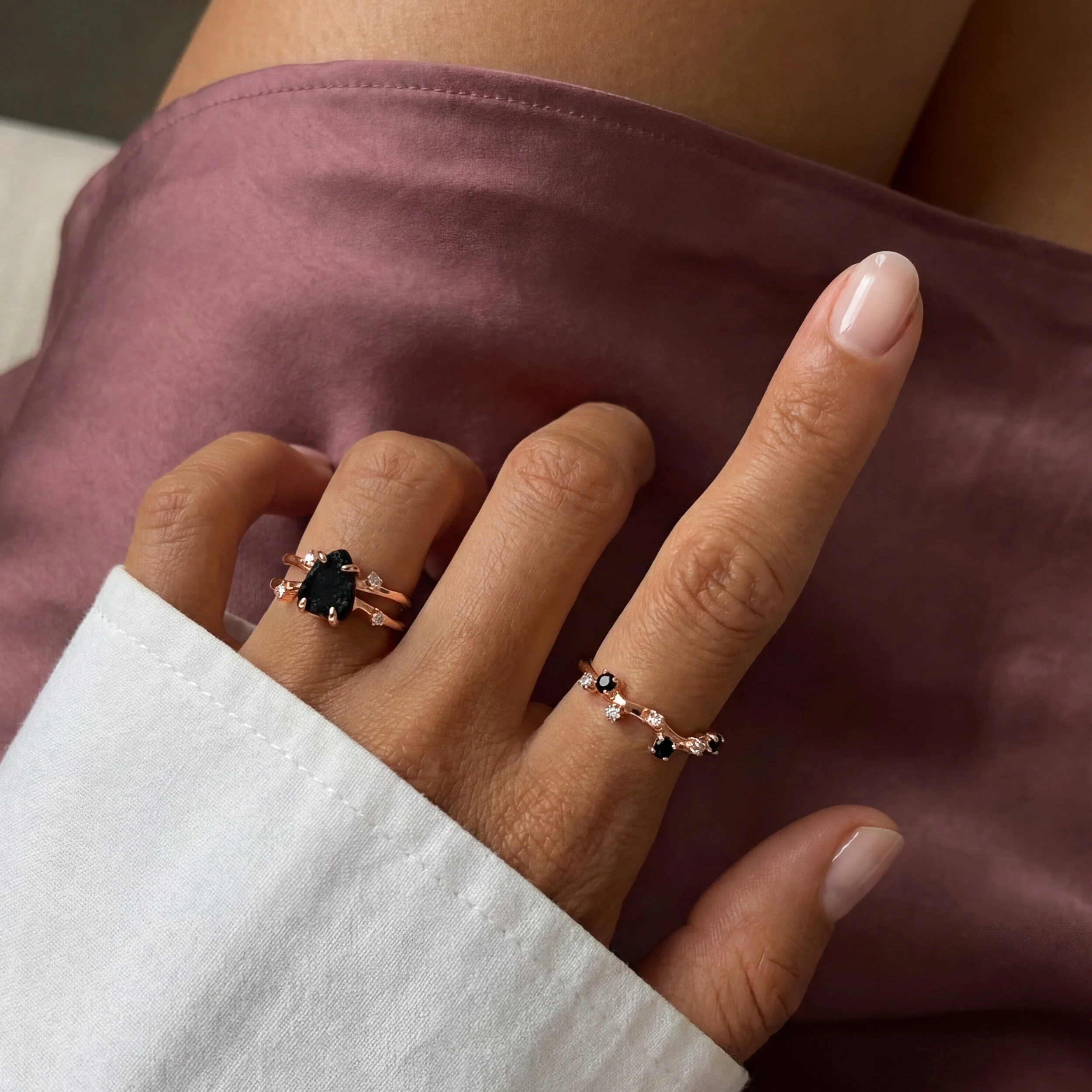 Black Obsidian Flow & Stardust Rings - Image 4