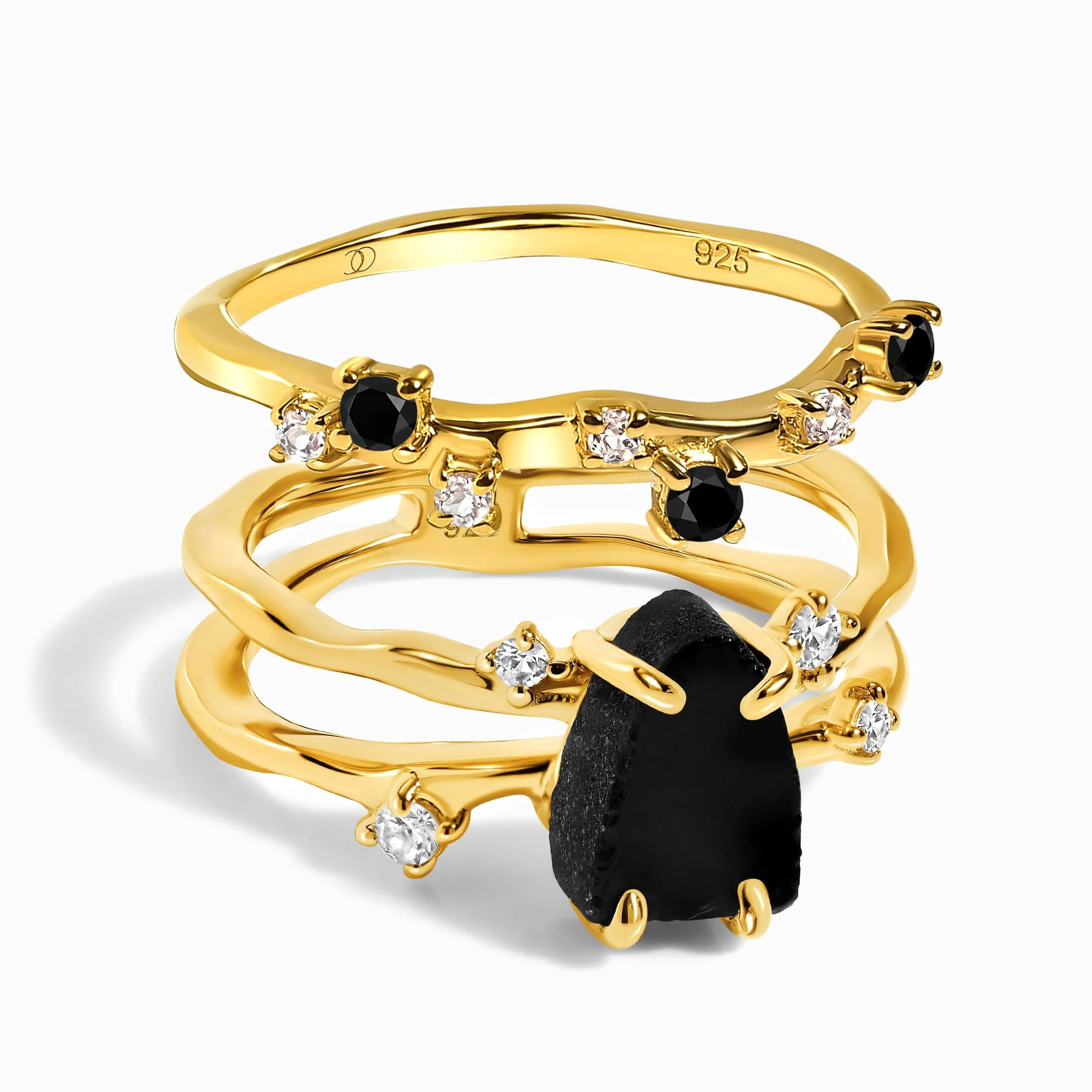 Black Obsidian Flow & Stardust Rings - Image 5