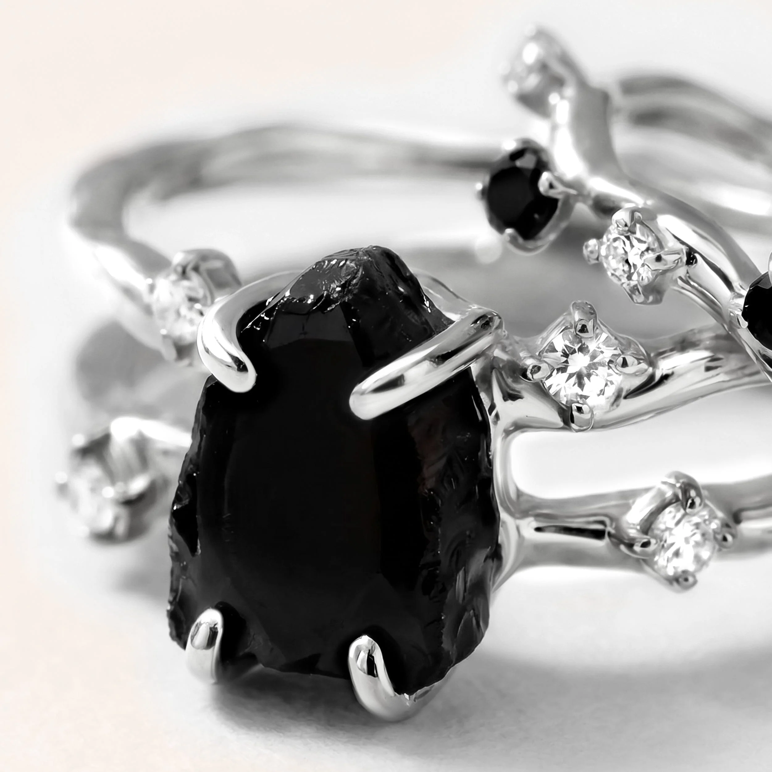 Black Obsidian Flow & Stardust Rings - Image 11
