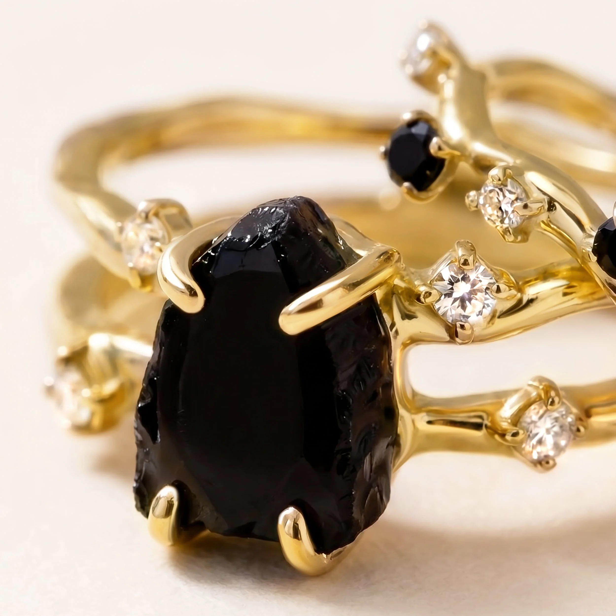 Black Obsidian Flow & Stardust Rings - Image 13
