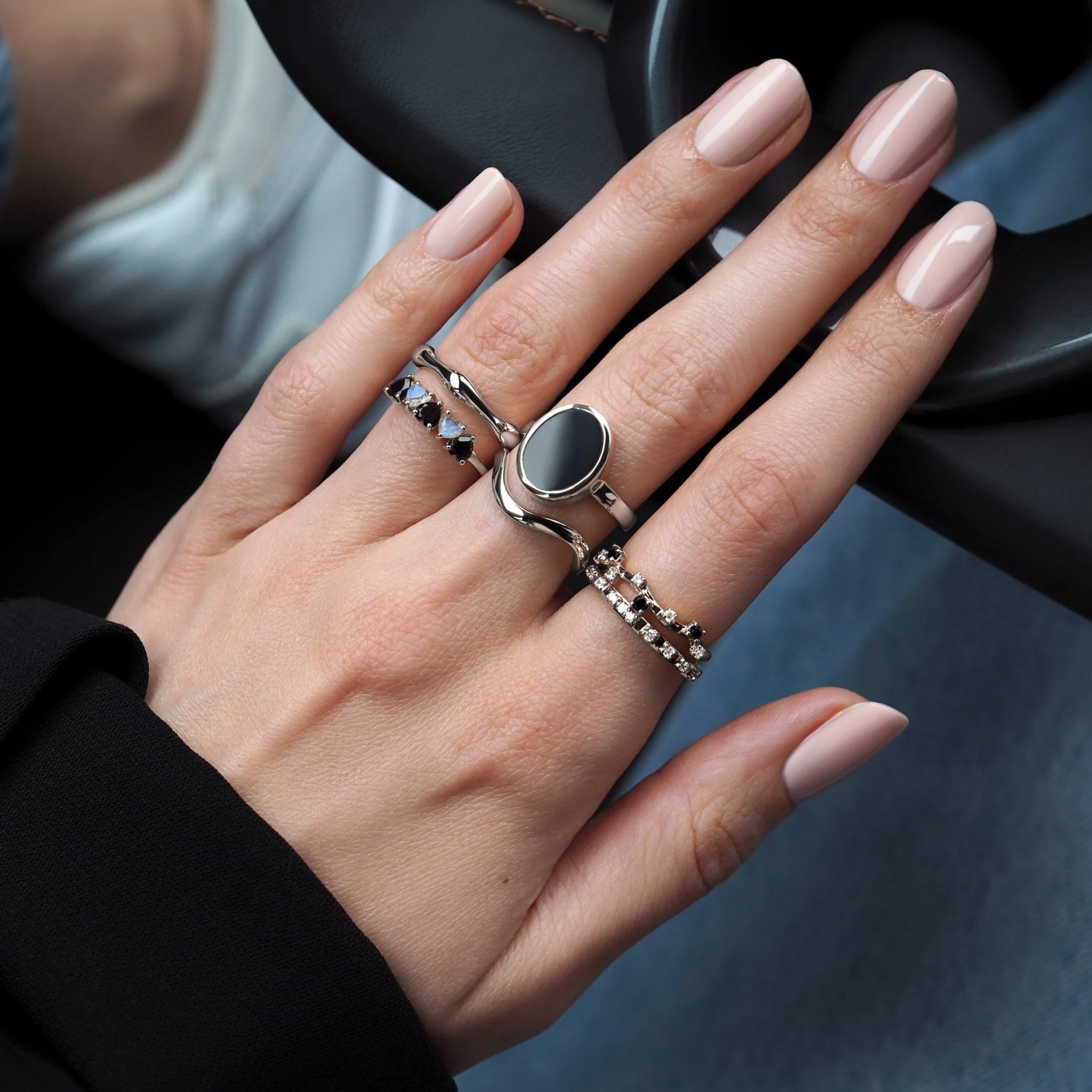 Black Obsidian Labradorite Ring - Crush - Image 10