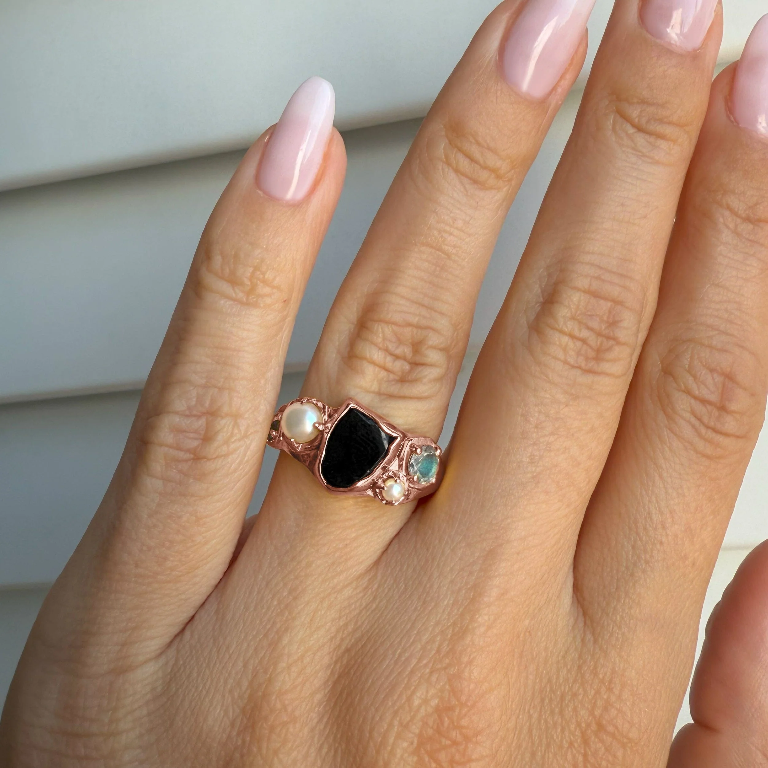 Black Obsidian Pearl Ring - Heirloom - Image 4