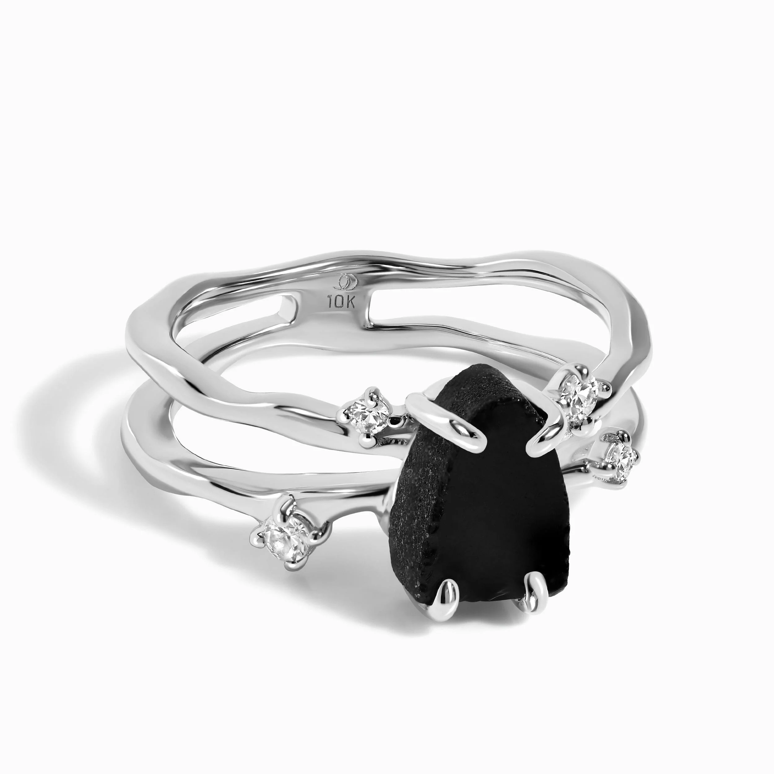 Black Obsidian Ring - Flow - Solid Gold