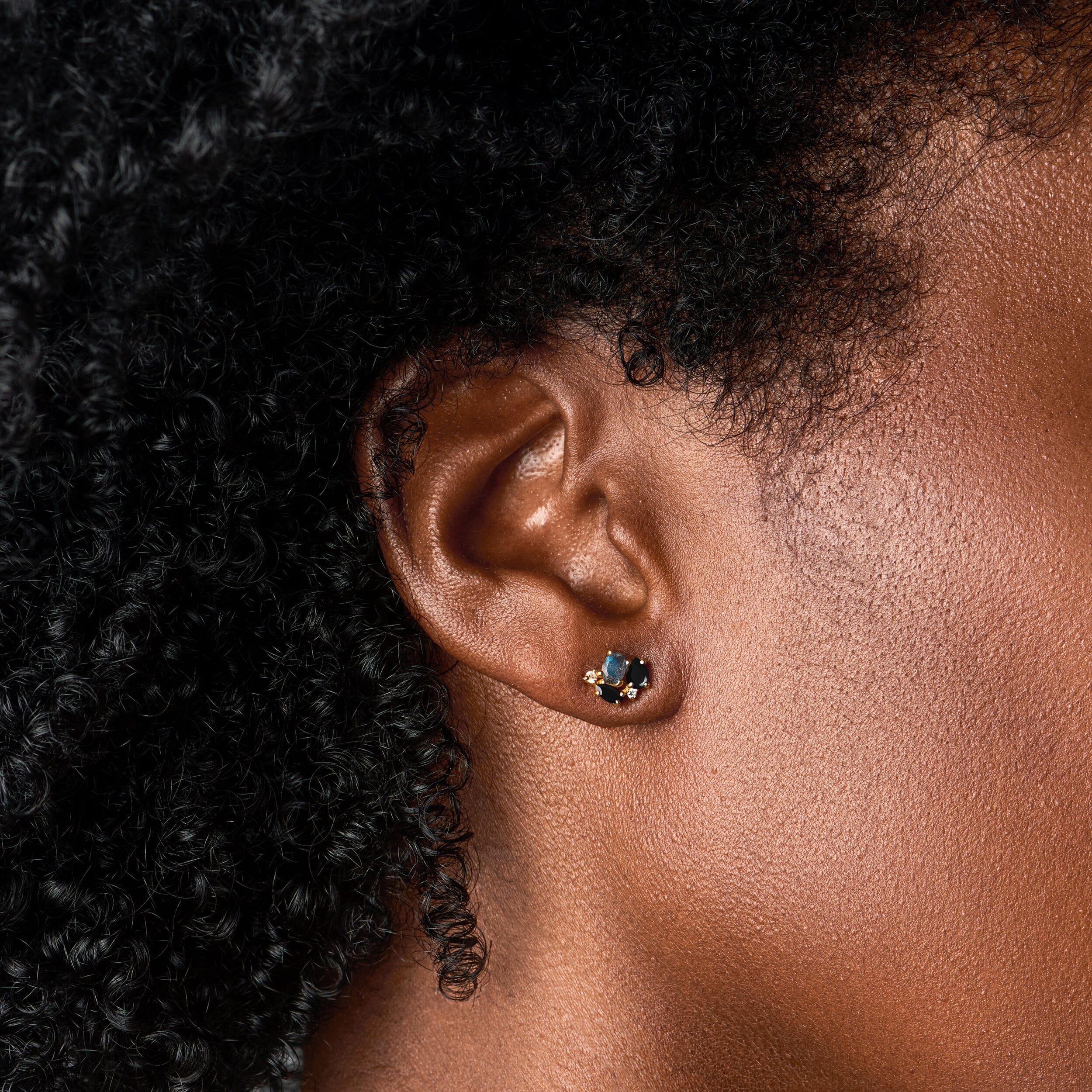 Fine Black Obsidian Labradorite Lab Diamond Earrings - Orion - Image 6