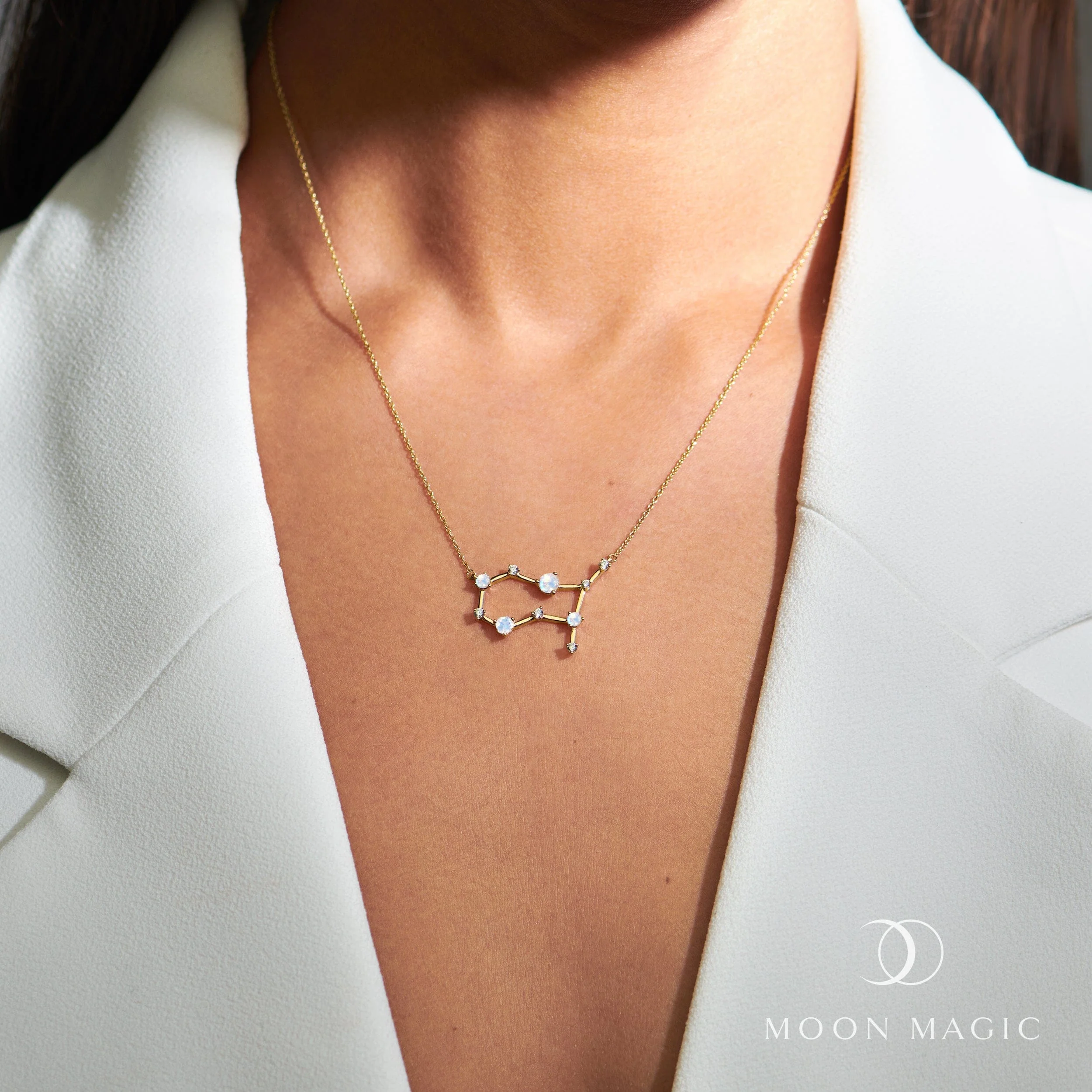 Fine Moonstone Lab Diamond Necklace - Gemini Zodiac Constellation - Image 6