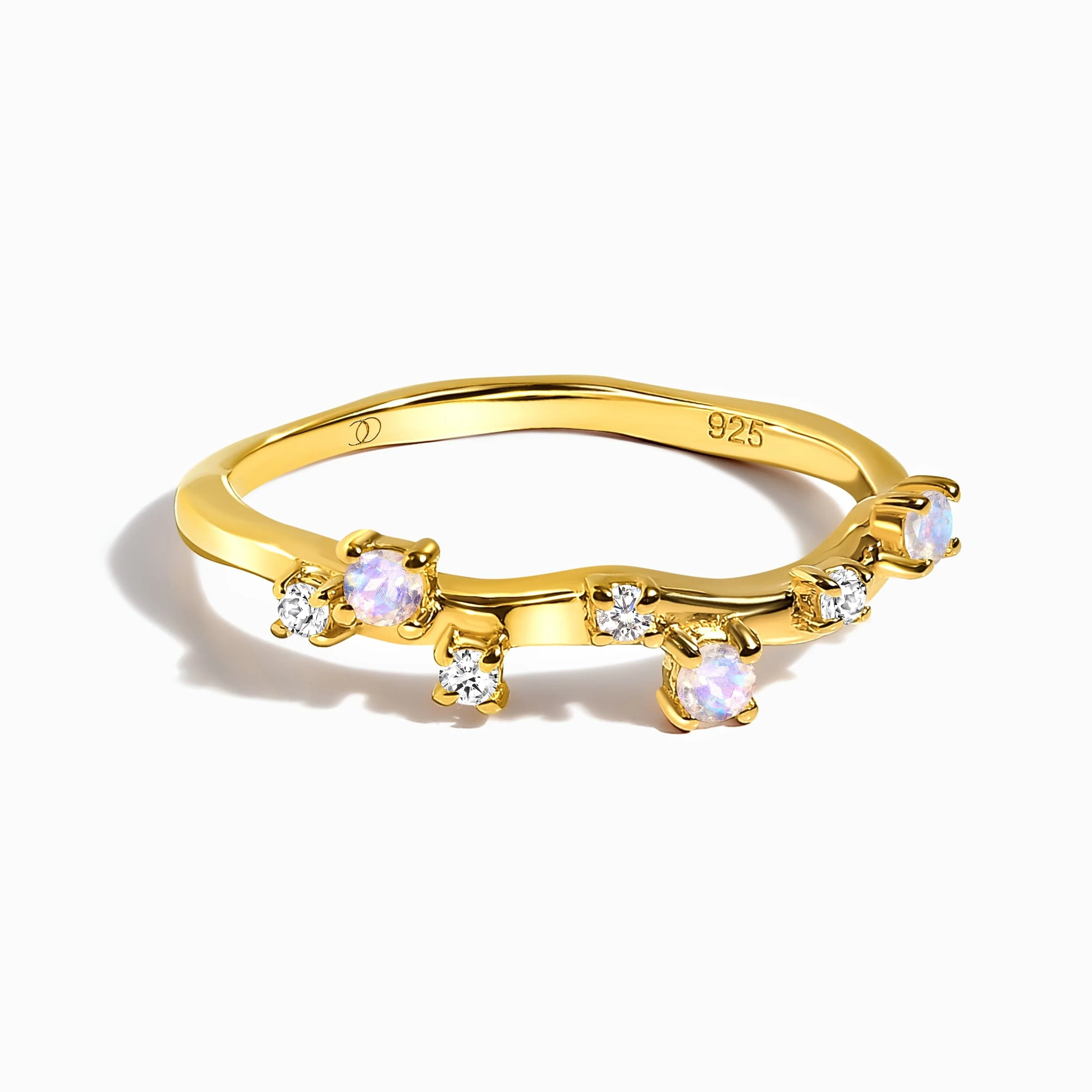 Fine Moonstone Lab Diamond Ring - Stardust Band - Image 5