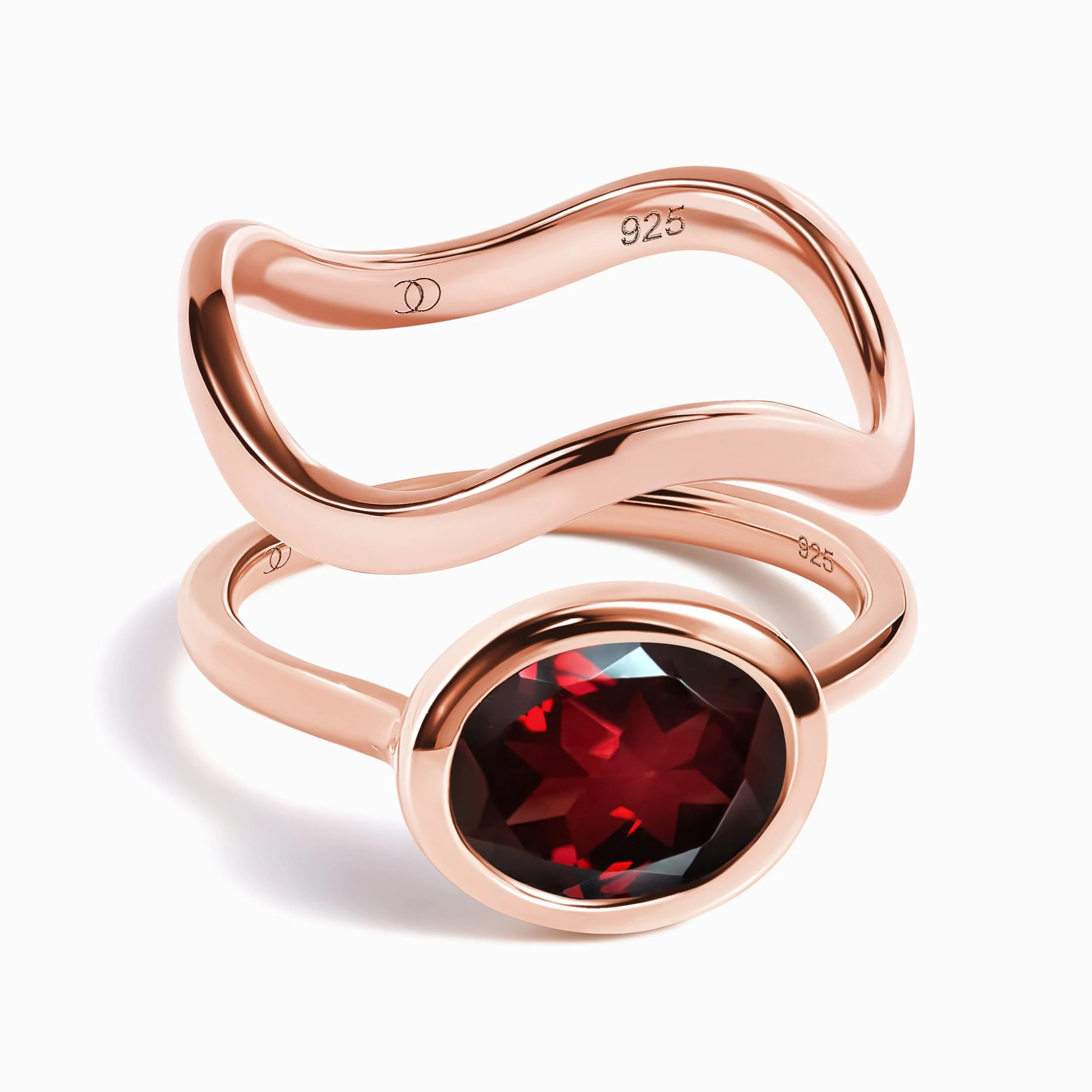 Garnet Skin-Touch & Waves Rings