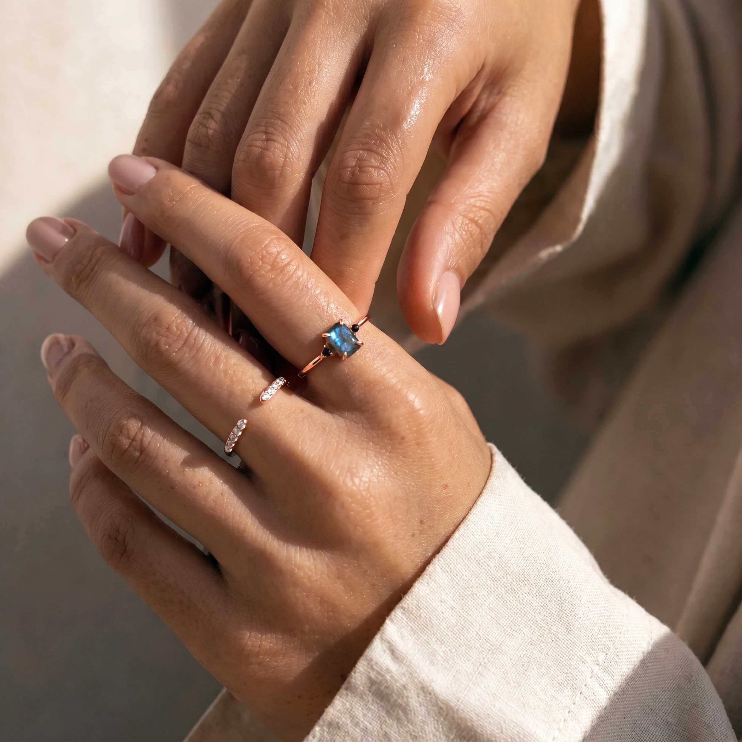 Labradorite Black Onyx Ring Petite Allure & Twinkling Rings - Image 5