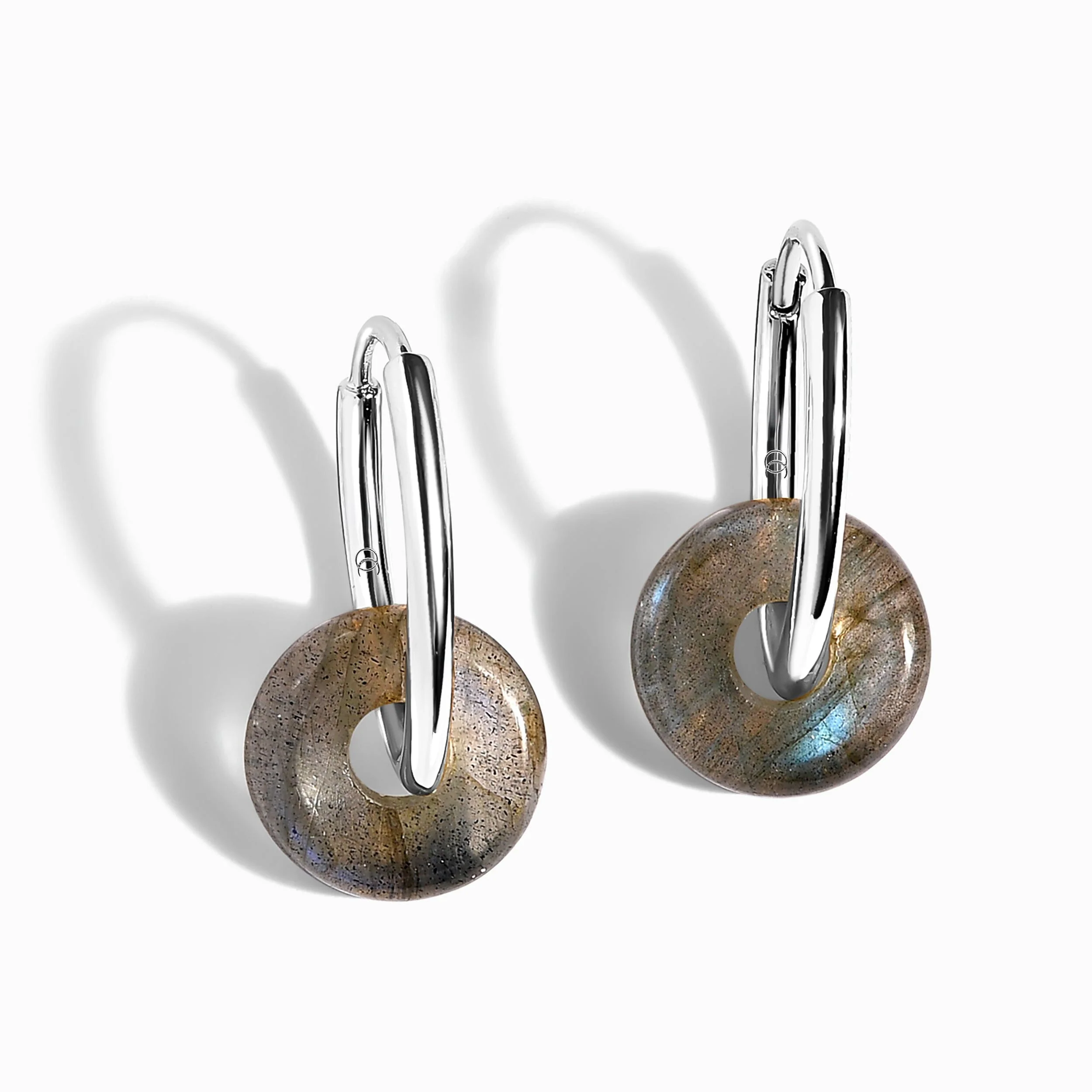 Labradorite Earrings - Circle Hoops - Image 5