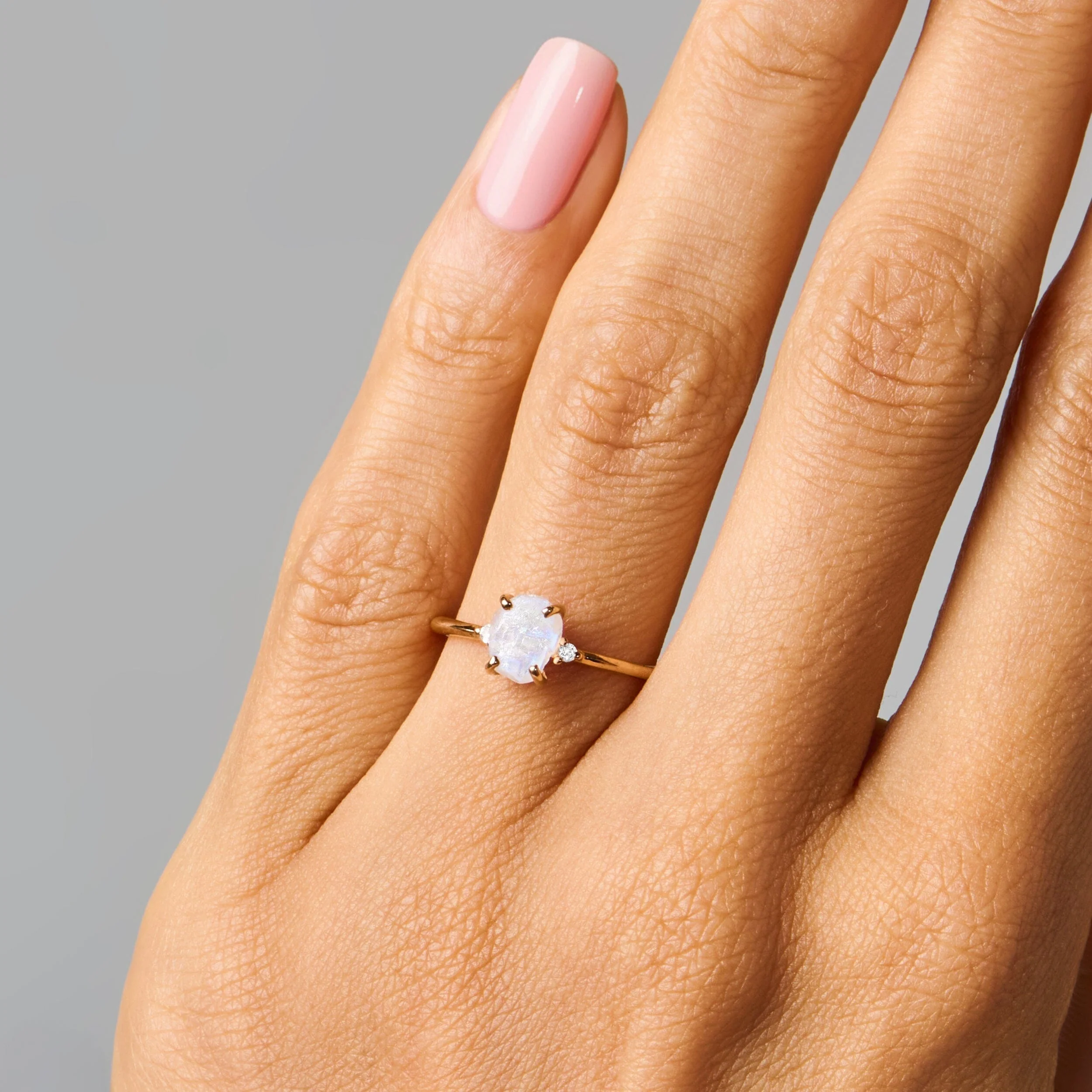 Moonstone Lab Diamond Ring - Petite Raw Allure - Image 7