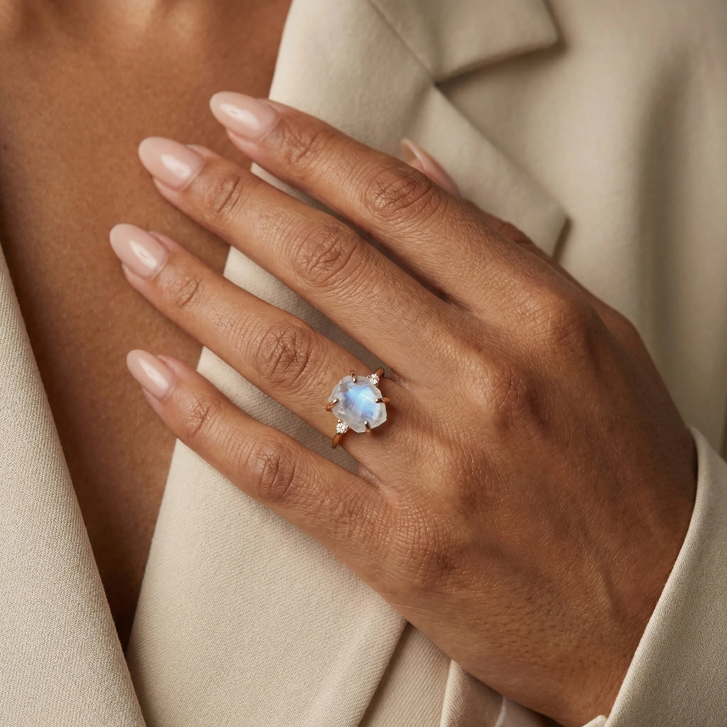 Moonstone Lab Diamond Ring - Raw Allure - Image 4