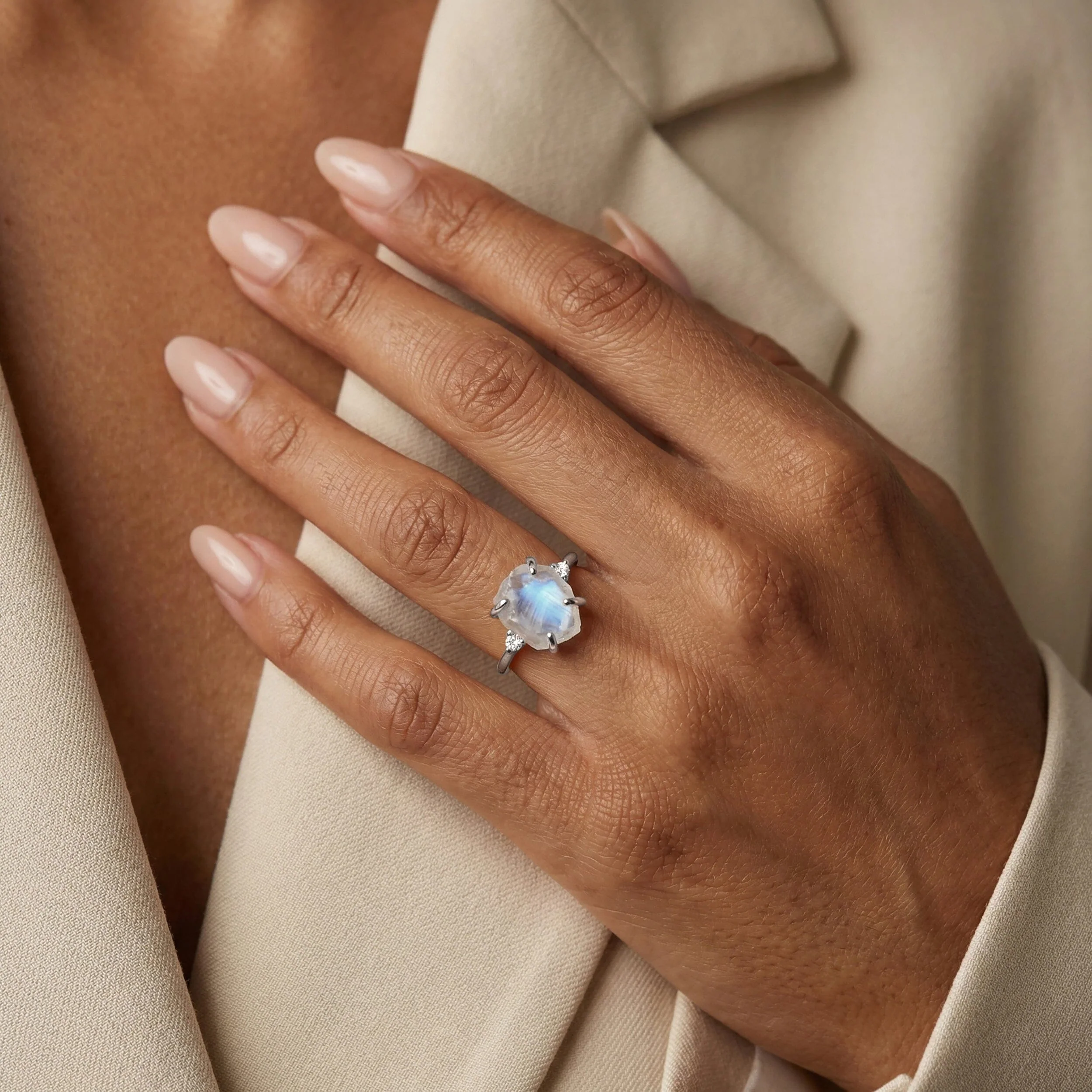 Moonstone Lab Diamond Ring - Raw Allure - Image 5