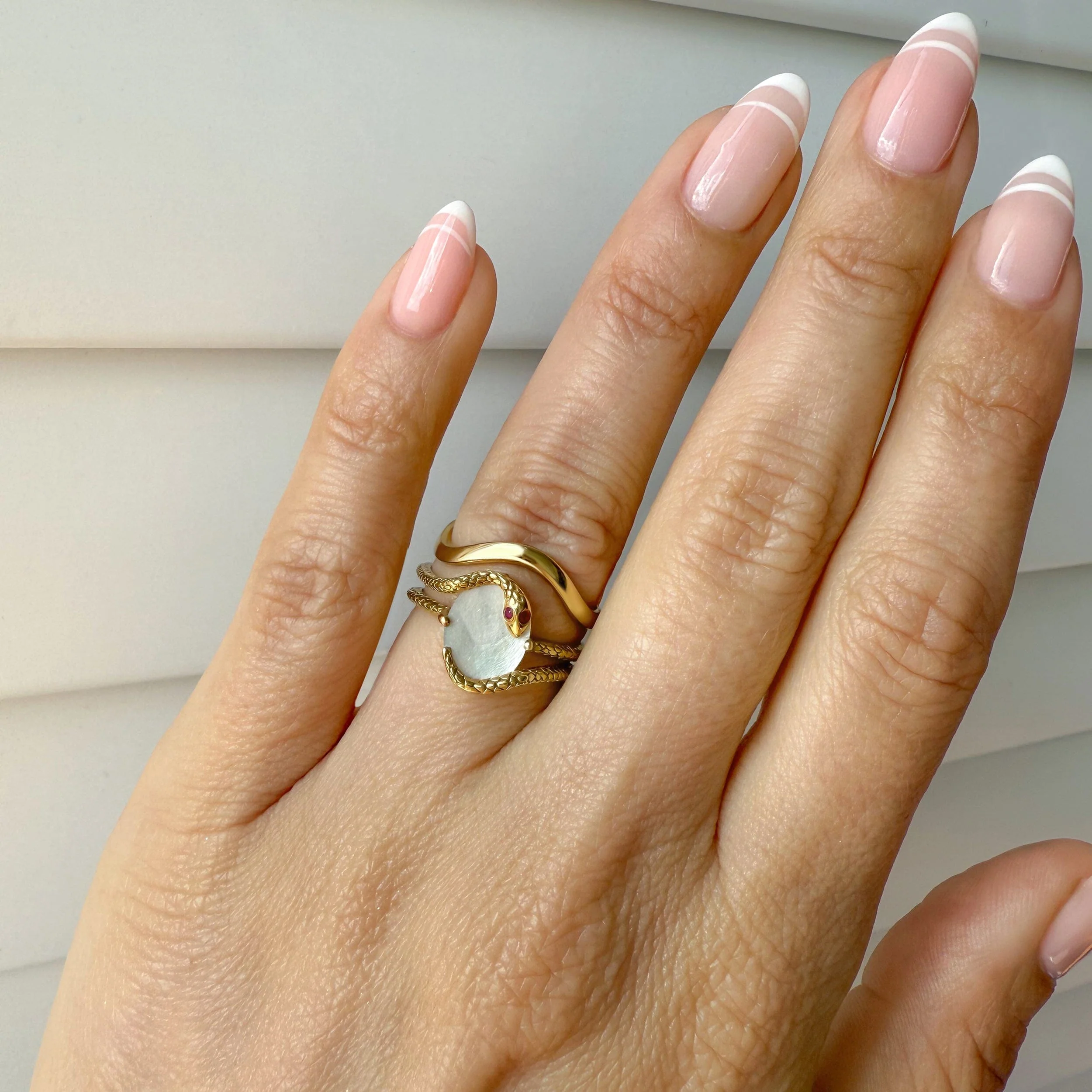 Mother of Pearl Ruby Serpent & Waves Rings - Image 17