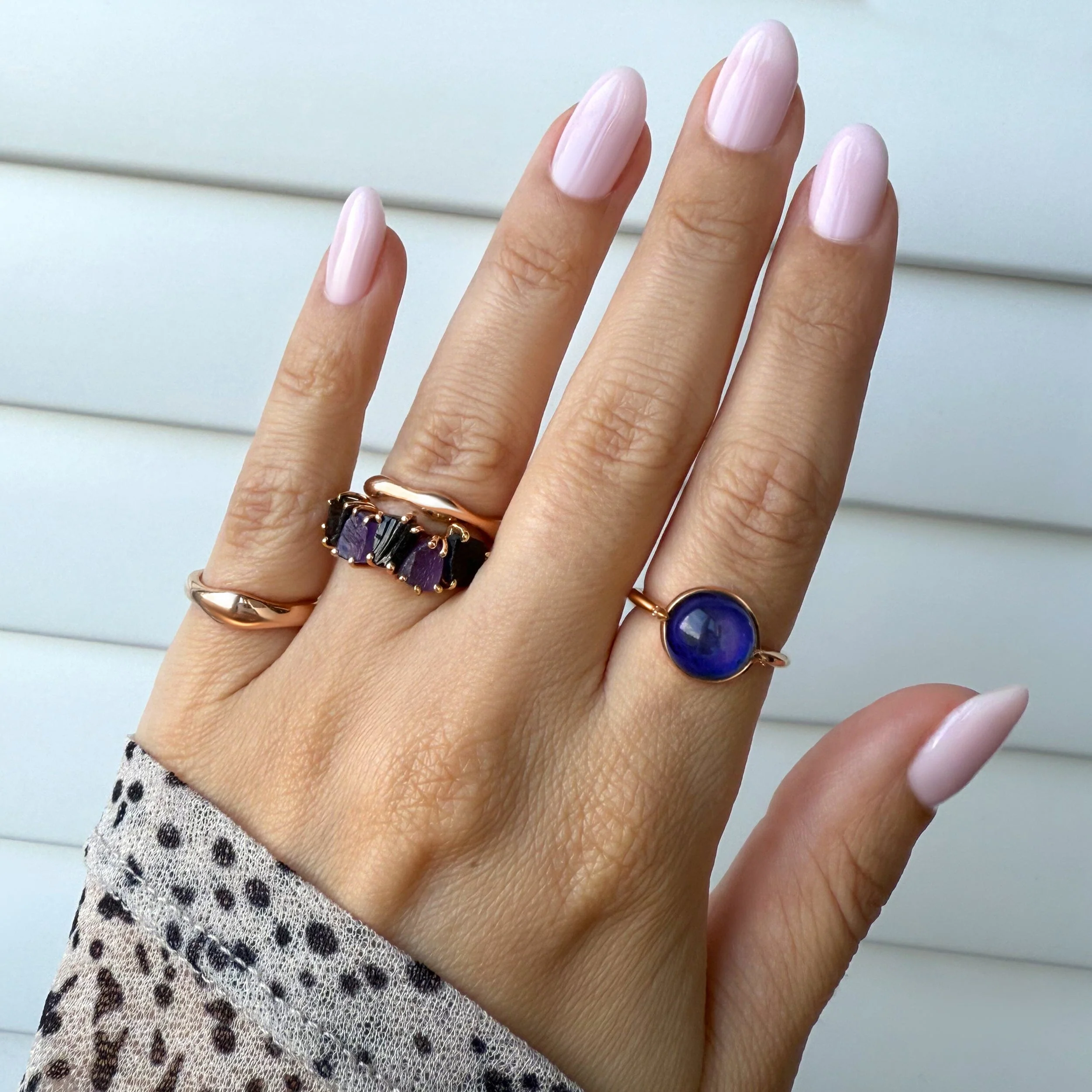 Raw Crystal Ring - Luminous Black Obsidian & Amethyst - Image 6