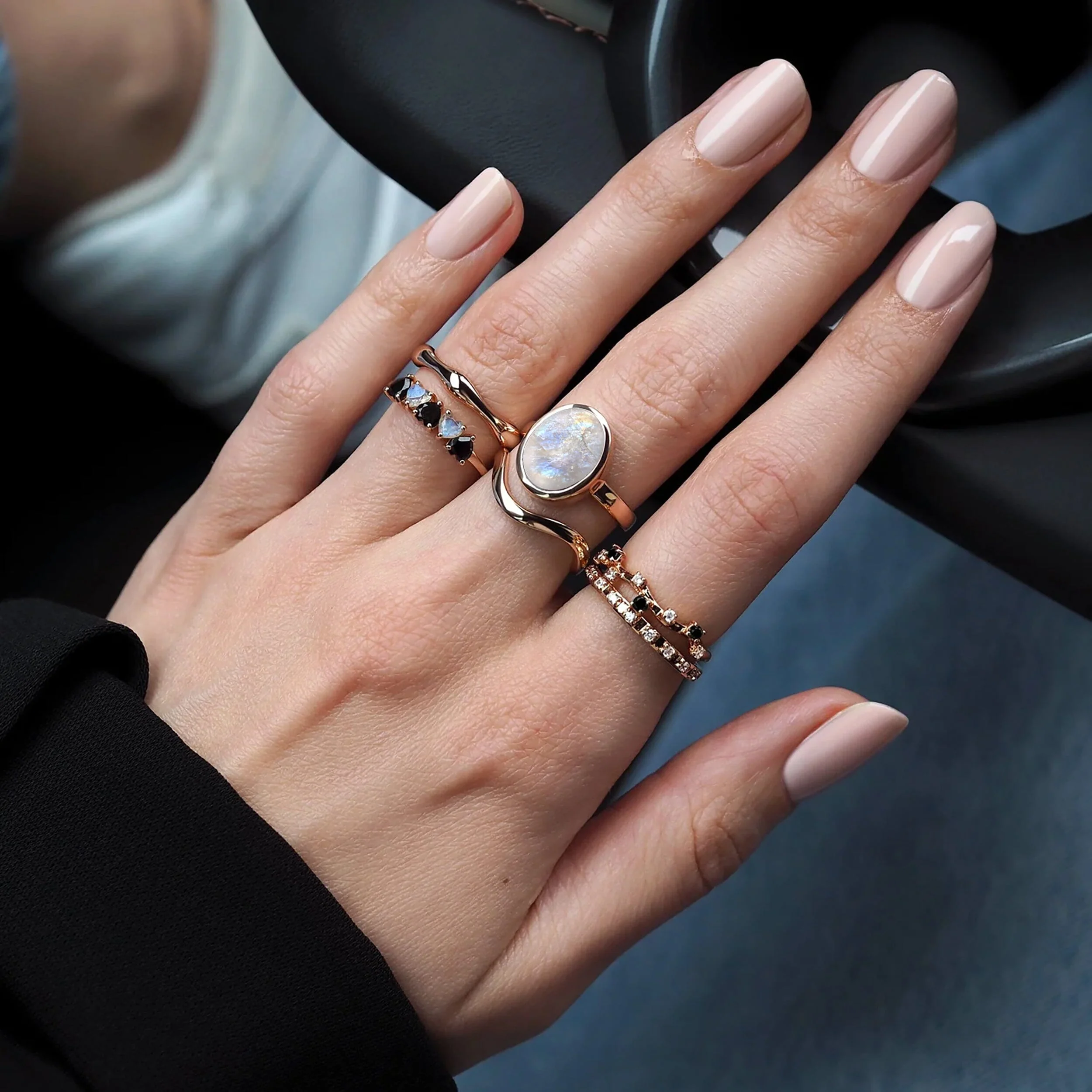 Moonstone Enfolded & Waves Rings - Image 10