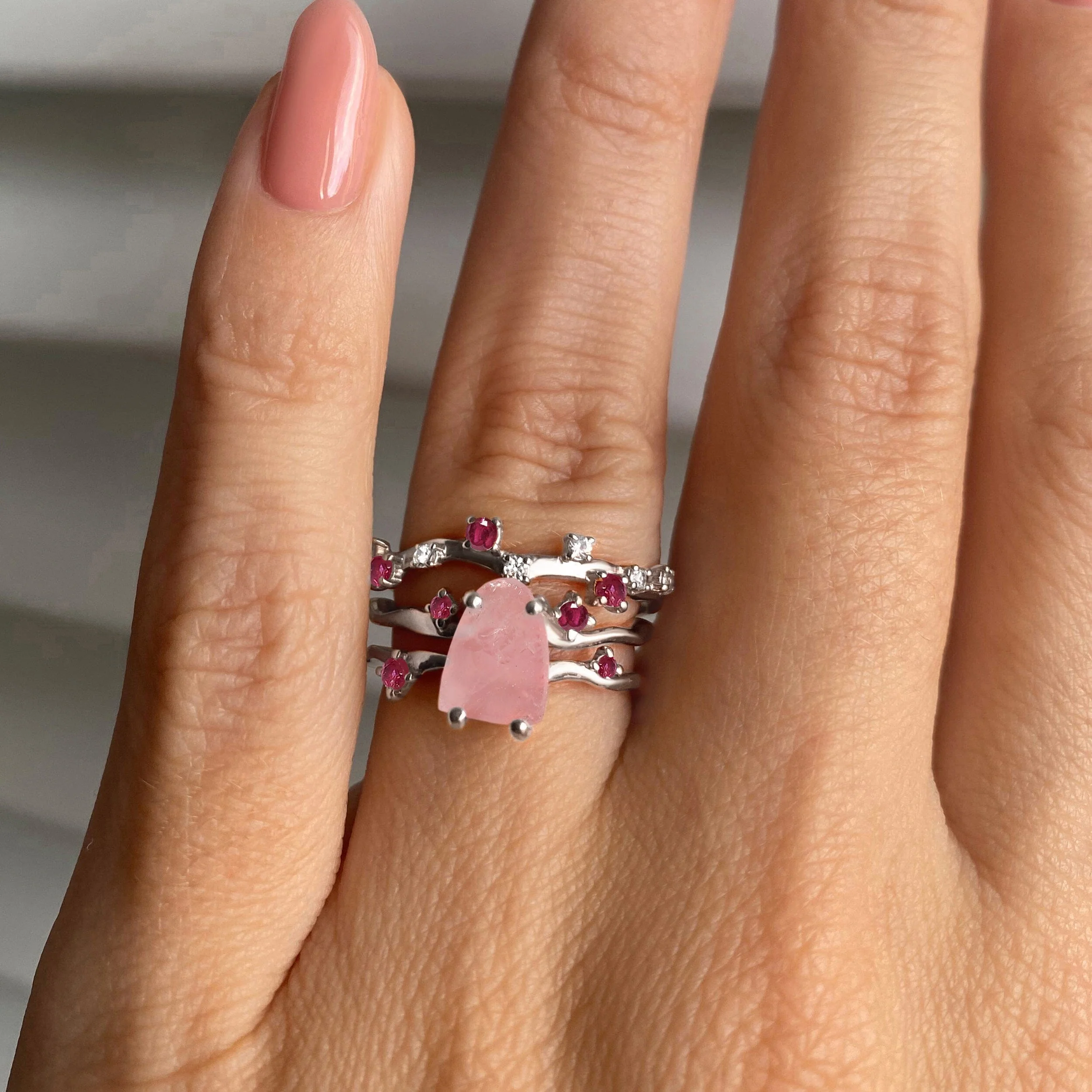 Rose Quartz Flow & Ruby Stardust Rings - Image 2