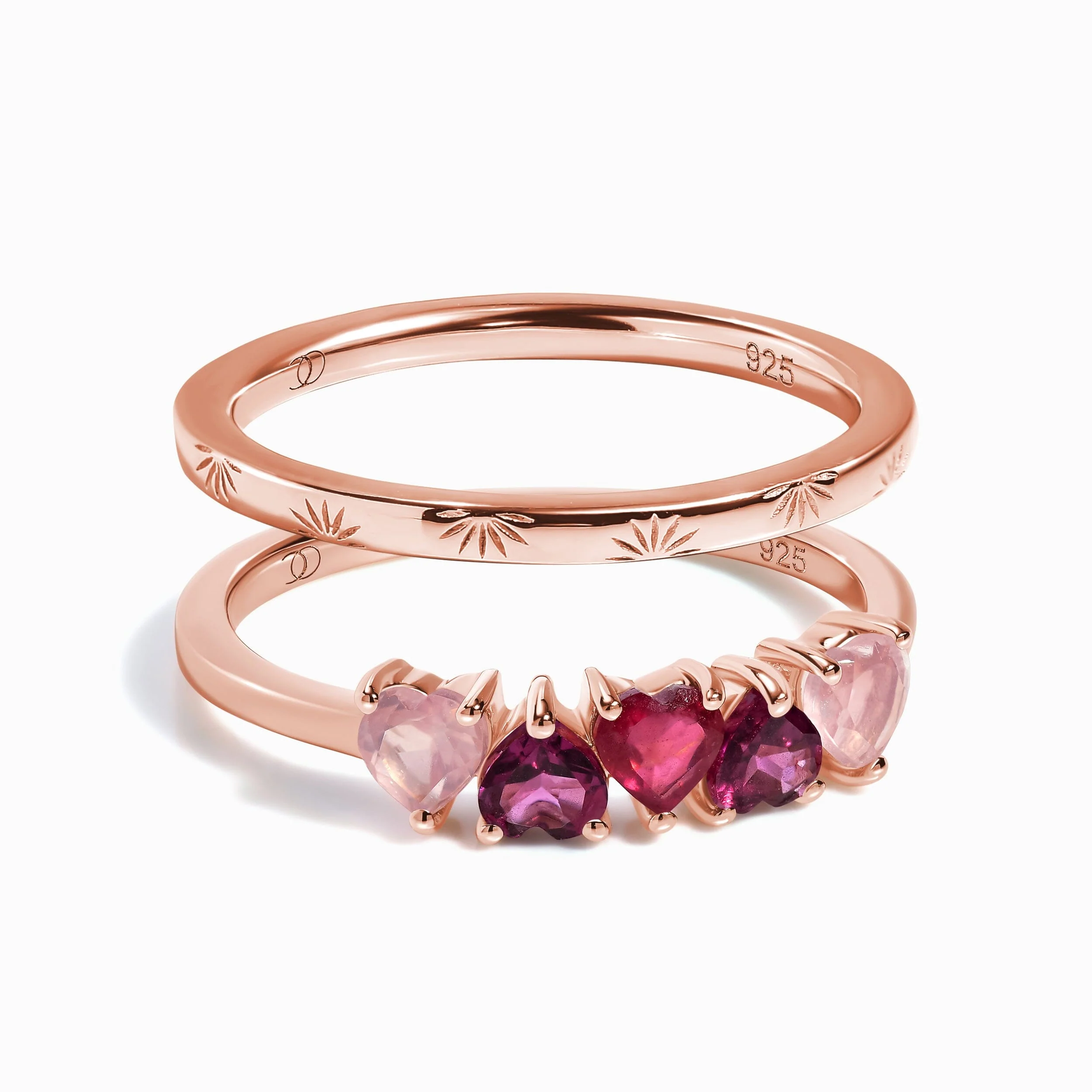 Rose Quartz Rhodolotite Garnet Crush & Starry Rings - Image 4