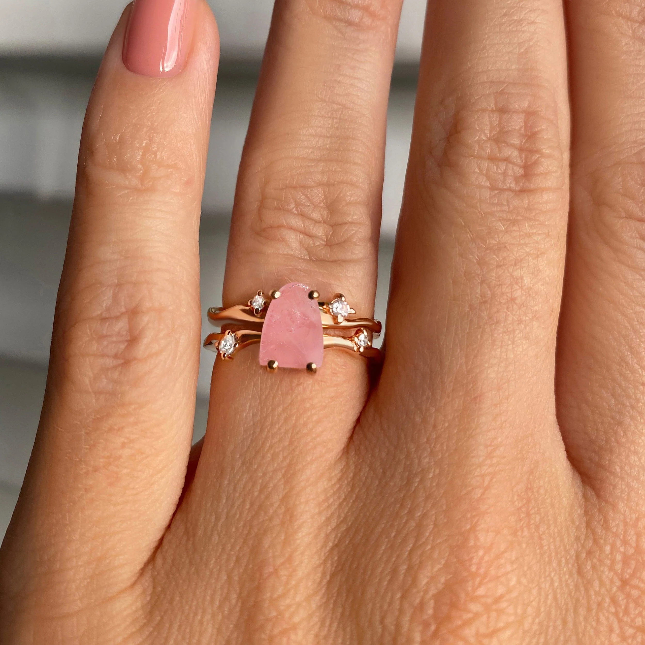 Rose Quartz Ring - Flow - Solid Gold - Image 4