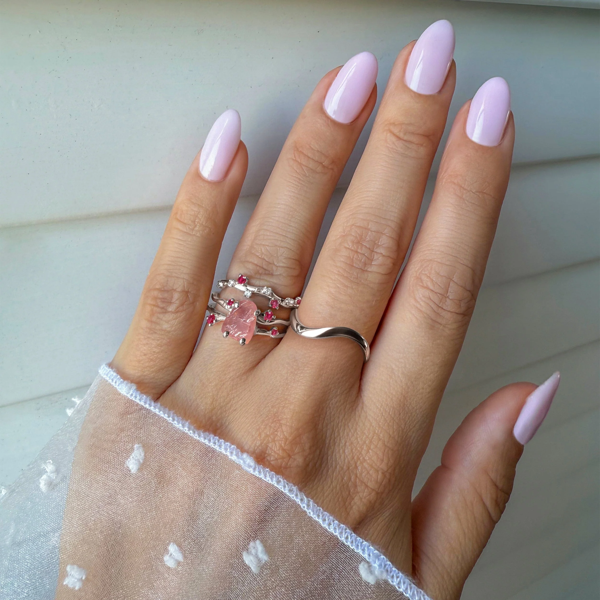 Rose Quartz Flow & Ruby Stardust & Waves Rings - Image 2