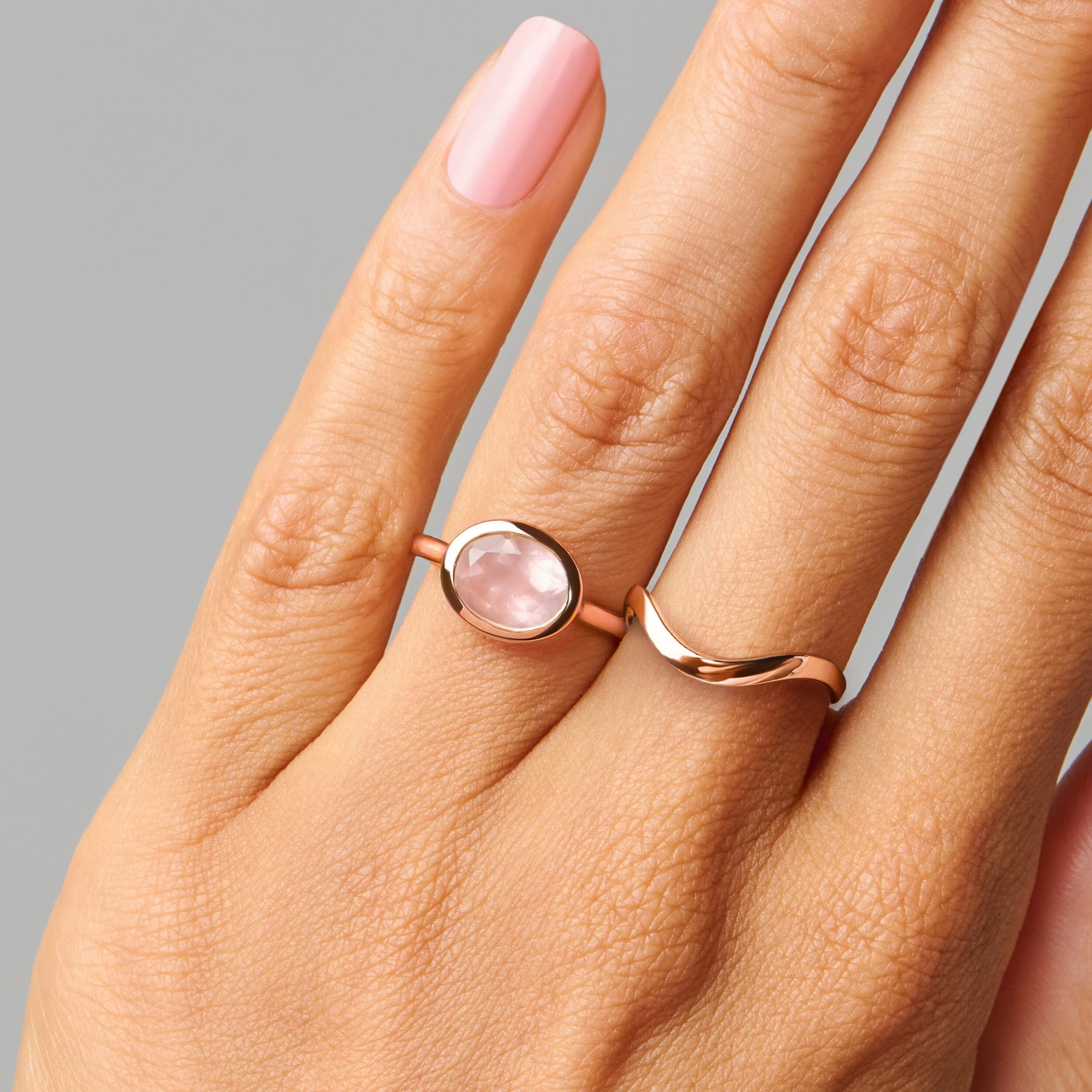 Rose Quartz Skin Touch Ring & Waves Band - Image 2