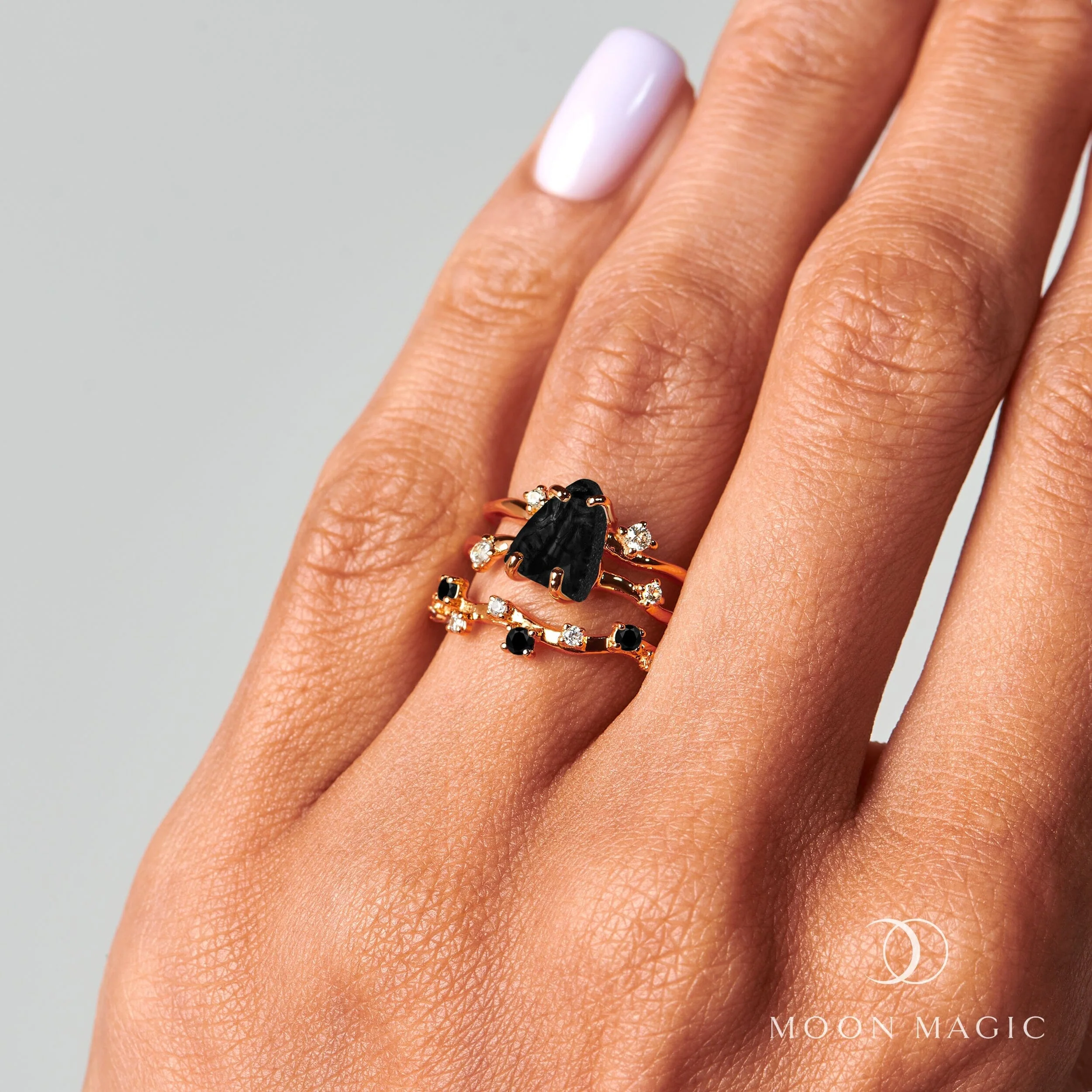 Black Obsidian Flow & Stardust Rings - Image 26